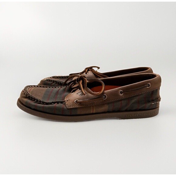 Sperry AO 2 Eye Oil Cloth Olive Plaid Mens 8.5 Boat Shoe Limited Pre-Owned main image 4